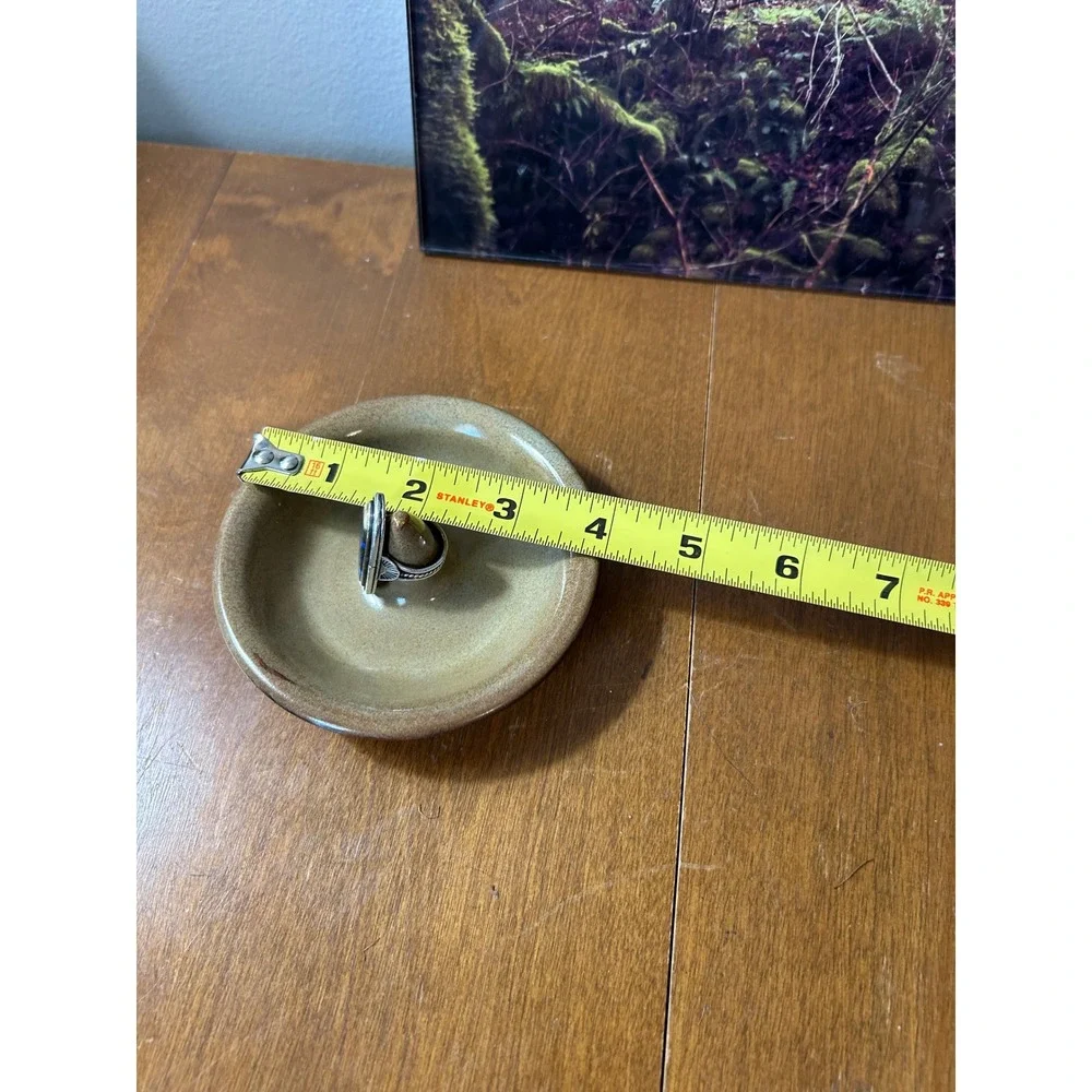 Handmade Studio Pottery Ring Holder Dish Tan Brown Glazed Ceramic Signed S Mark